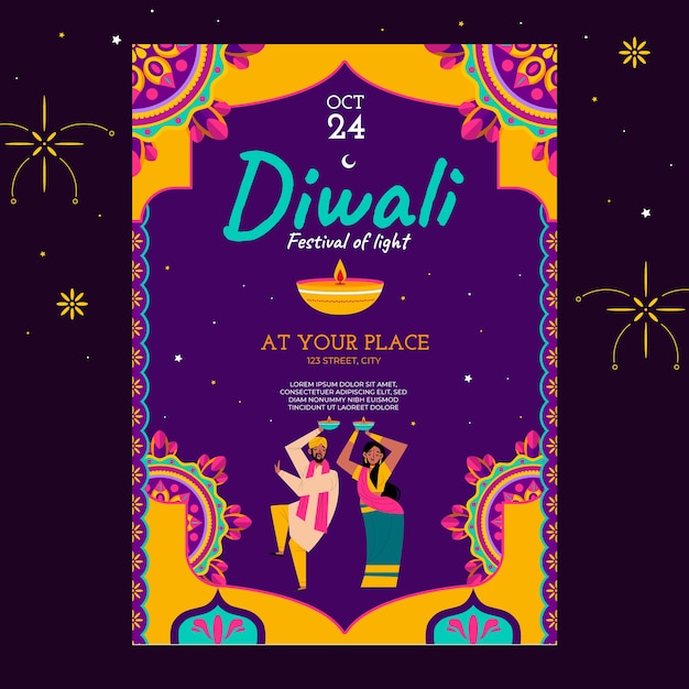 Free Vector flat vertical flyer template for diwali celebration