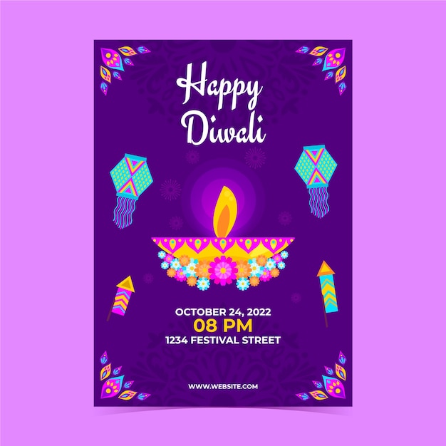 Flat vertical flyer template for diwali celebration