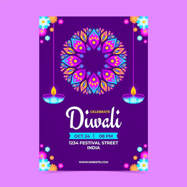 Flat vertical flyer template for diwali celebration