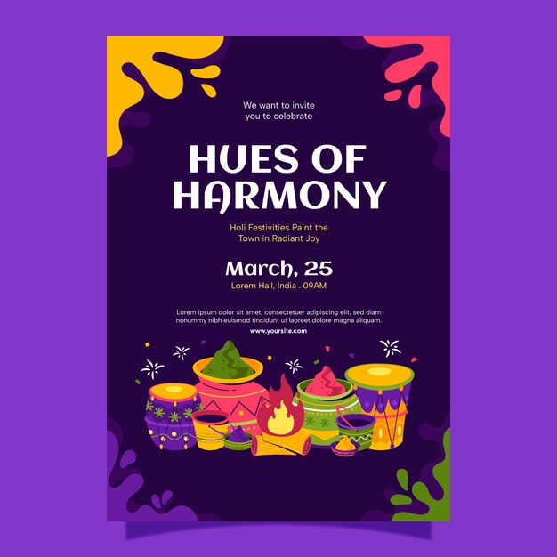 Flat vertical flyer template for holi festival celebration