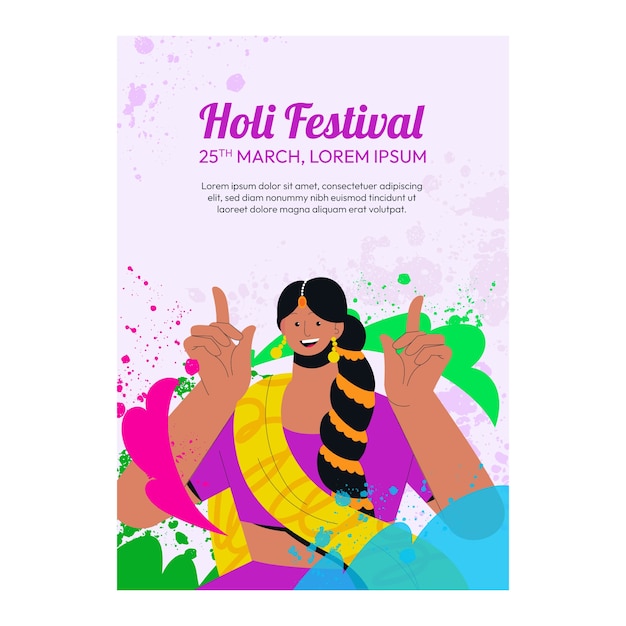 Free Vector flat vertical flyer template for holi festival celebration