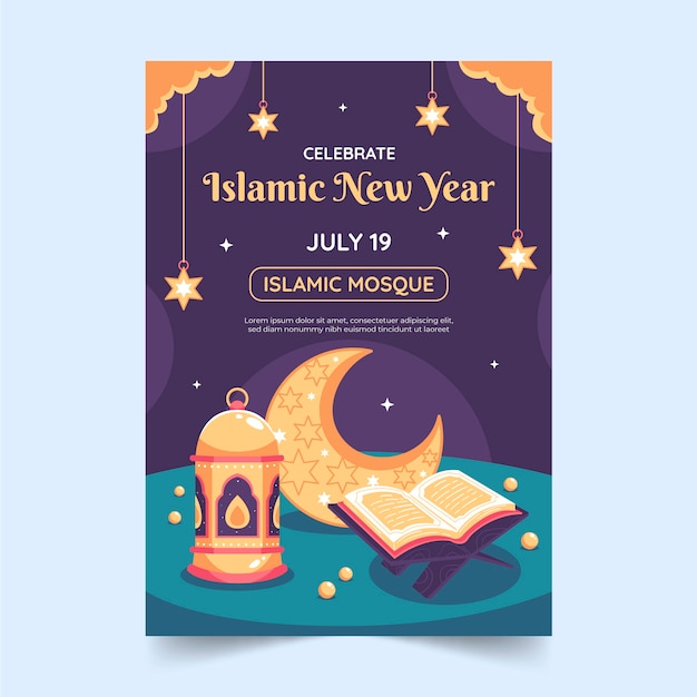 Free vector flat vertical flyer template for islamic new year celebration