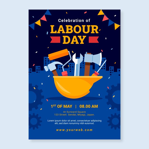 Flat vertical flyer template for labour day celebration