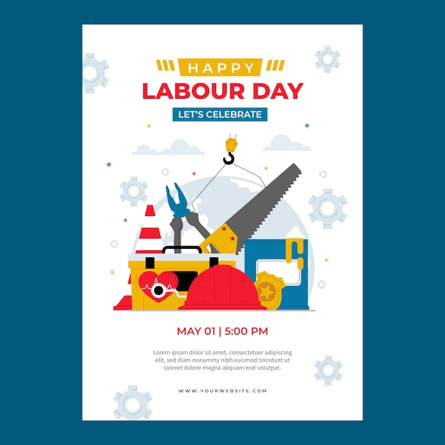 Free Vector flat vertical flyer template for labour day celebration