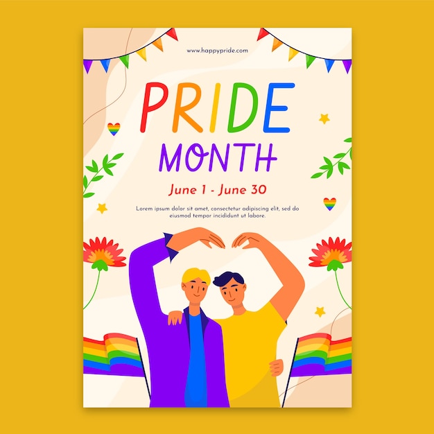 Flat vertical flyer template for pride month celebration