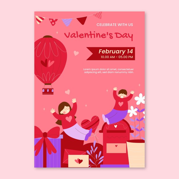 Flat vertical flyer template for valentines day celebration