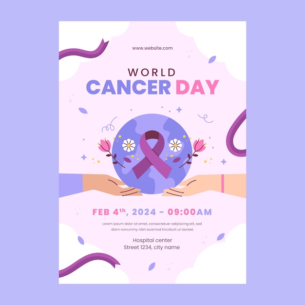 Free Vector flat vertical flyer template for world cancer day awareness