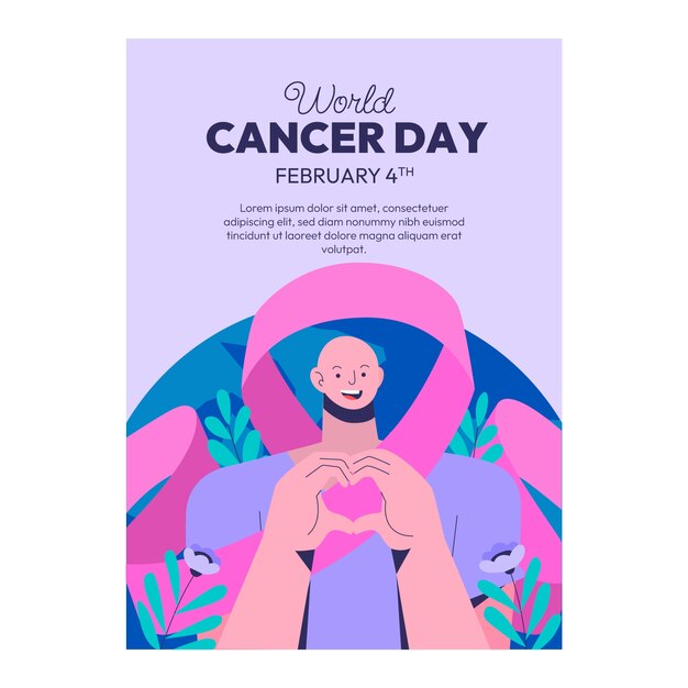 Flat vertical flyer template for world cancer day awareness