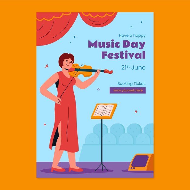 Flat vertical flyer template for world music day celebration