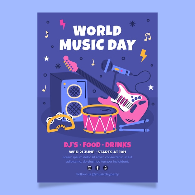 Flat vertical flyer template for world music day celebration