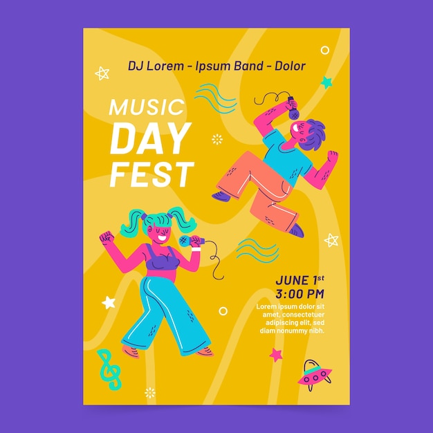 Flat vertical flyer template for world music day celebration