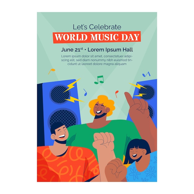 Free Vector flat vertical flyer template for world music day celebration