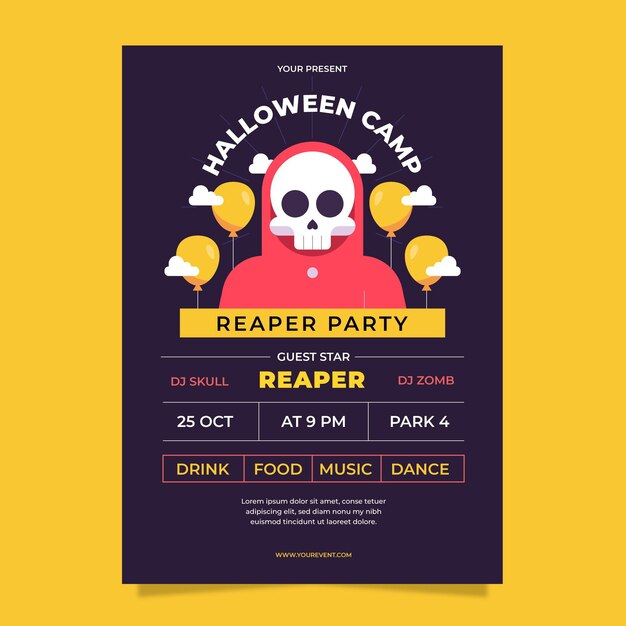 Flat vertical halloween party flyer template