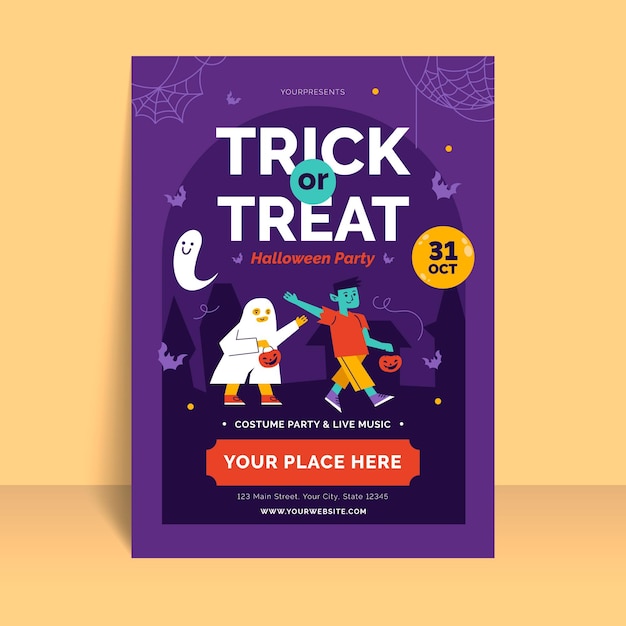 Flat vertical halloween party flyer template