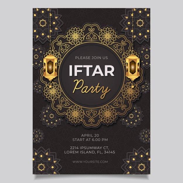 Flat vertical iftar poster template