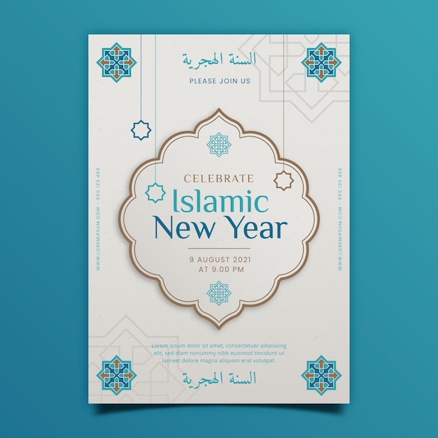 Flat vertical islamic new year poster template