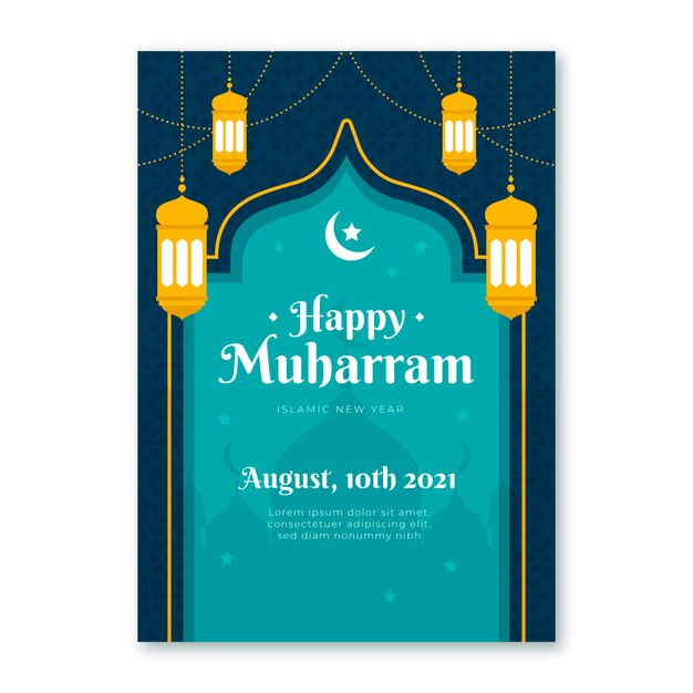 Flat vertical muharram poster template