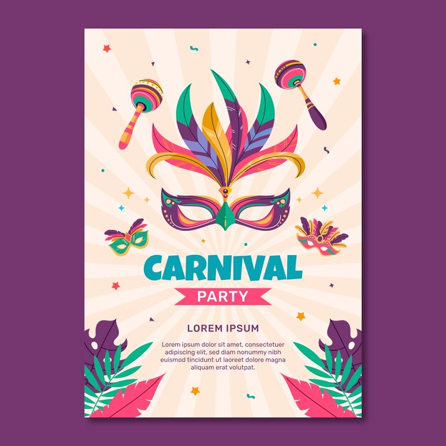 Flat vertical party poster template for carnival celebration