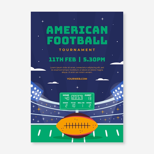 Free vector flat  vertical poster template for american football championship