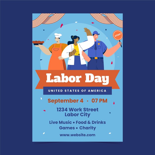 Flat vertical poster template for american labor day celebration