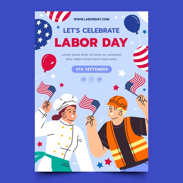 Flat vertical poster template for american labor day celebration