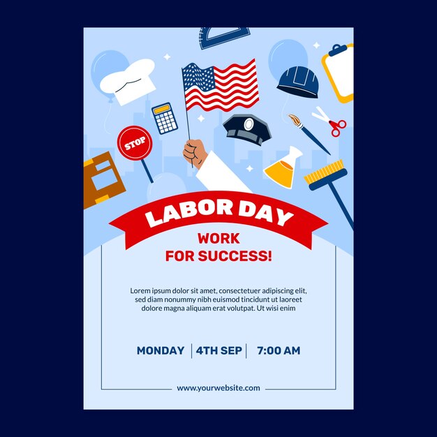 Flat vertical poster template for american labor day celebration