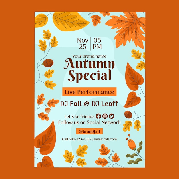 Flat vertical poster template for autumn celebration