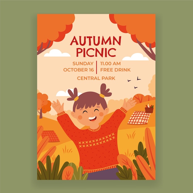 Flat vertical poster template for autumn celebration