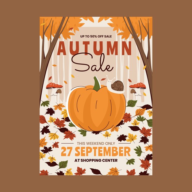 Flat vertical poster template for autumn