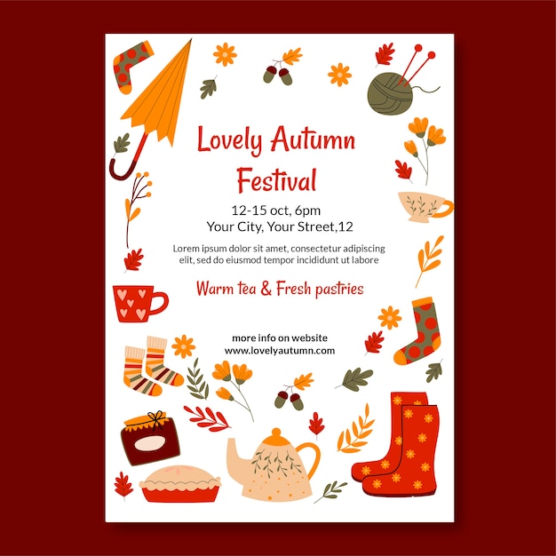 Flat vertical poster template for autumn