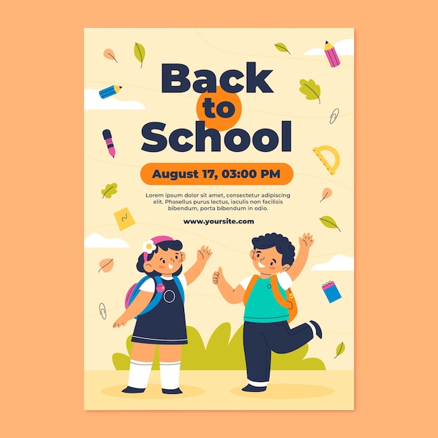 Flat vertical poster template for back to school season