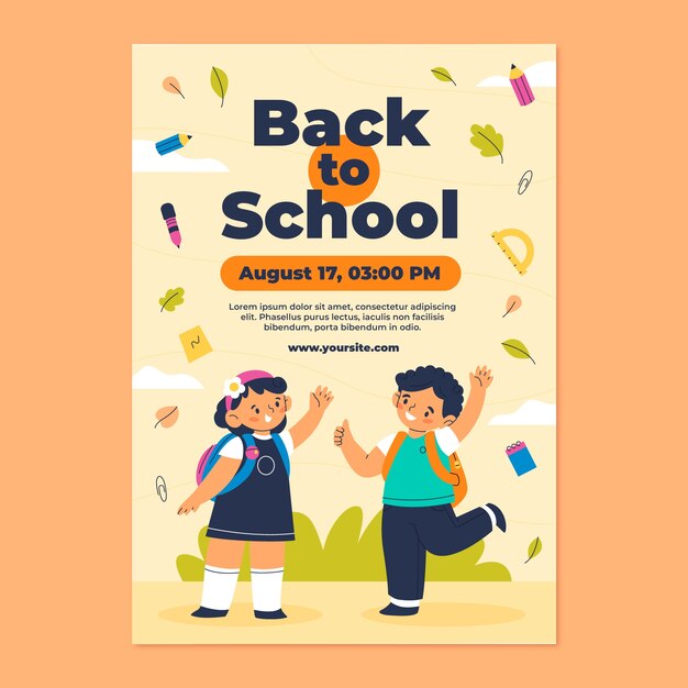 Flat vertical poster template for back to school season