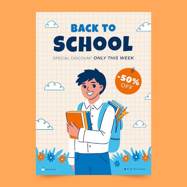 Flat vertical poster template for back to school season