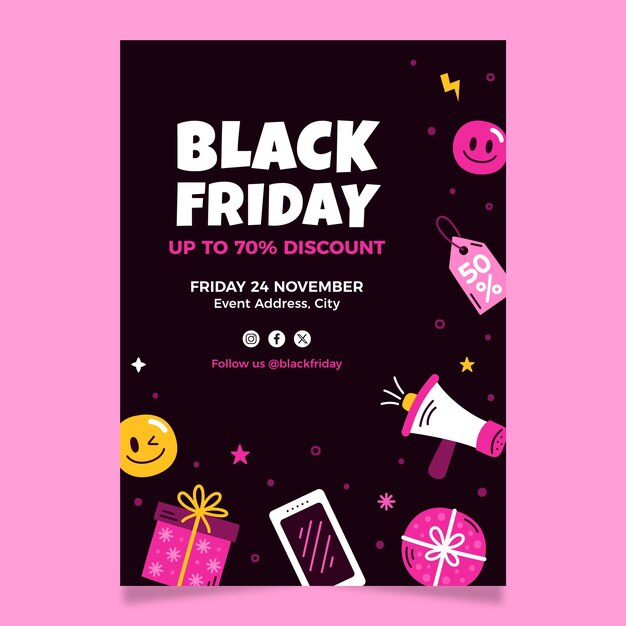 Flat vertical poster template for black friday sales