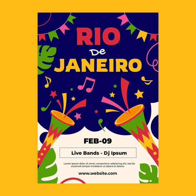 Flat vertical poster template for brazilian carnival celebration