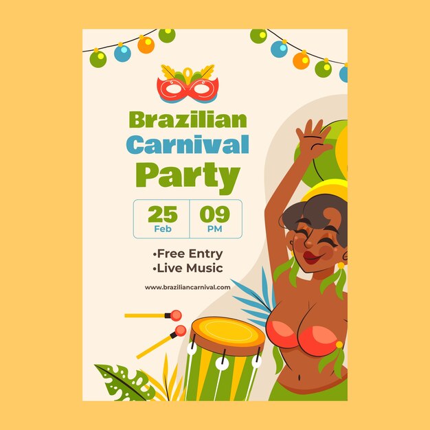 Flat vertical poster template for brazilian carnival celebration