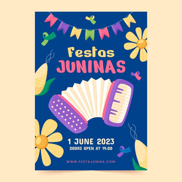 Flat vertical poster template for brazilian festas juninas celebrations