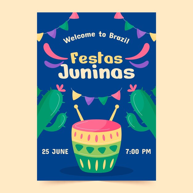 Flat vertical poster template for brazilian festas juninas celebrations