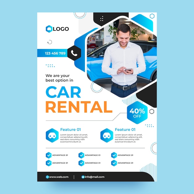 Flat vertical poster template for car rental company