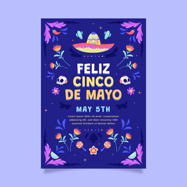 Flat vertical poster template for cinco de mayo celebration