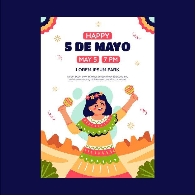 Flat vertical poster template for cinco de mayo celebration