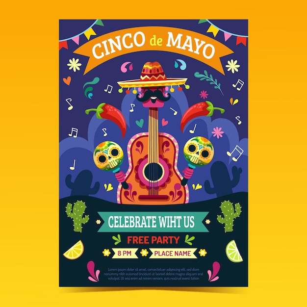 Flat vertical poster template for cinco de mayo celebration