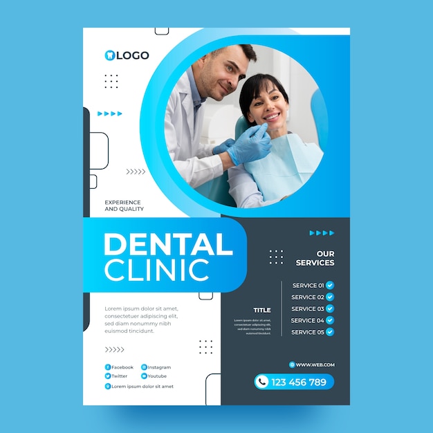 Flat vertical poster template for dental clinic business