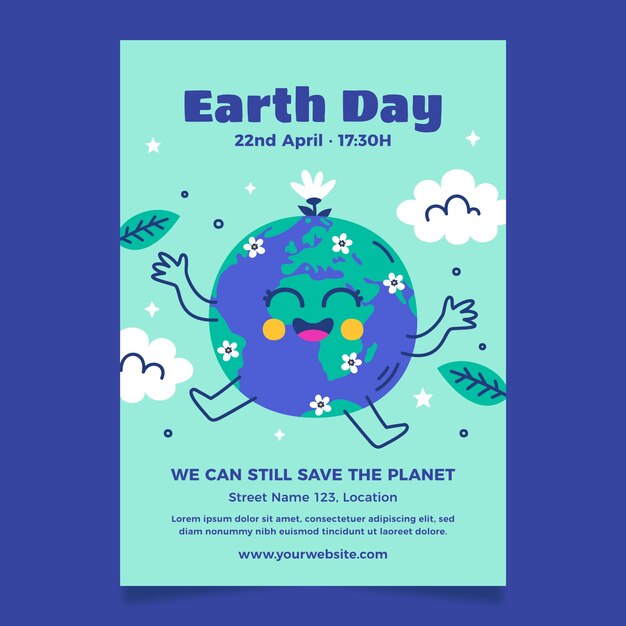 Flat vertical poster template for earth day celebration