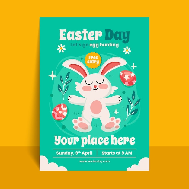 Flat vertical poster template for easter celebration