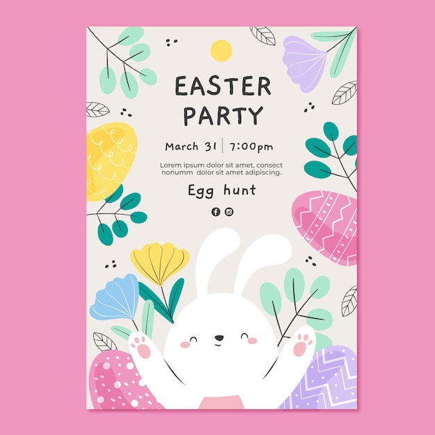 Free Vector flat vertical poster template for easter holiday celebration