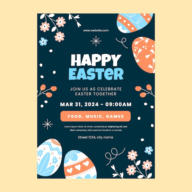 Free vector flat vertical poster template for easter holiday