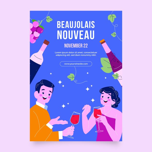 Flat vertical poster template for french beaujolais nouveau wine festival celebration