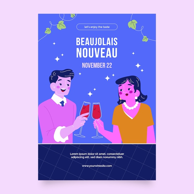 Flat vertical poster template for french beaujolais nouveau wine festival celebration