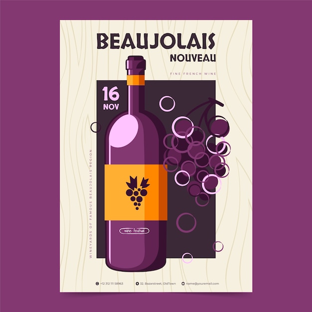 Free Vector flat vertical poster template for french beaujolais nouveau wine festival celebration